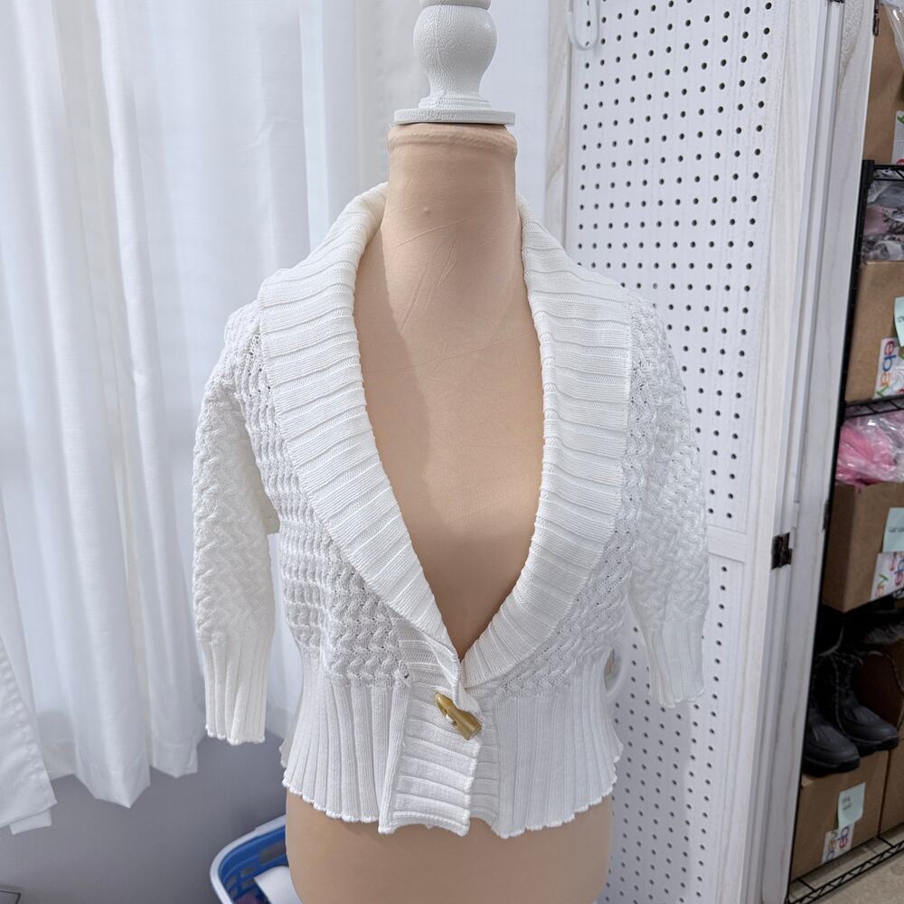Nine & Company White Knit Shrug Large Cropped‎ Shawl Collar